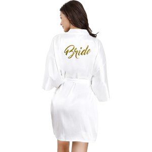 Wedding Bridal Party Women Short Silky Satin Robe with Gold Glitters Kimono